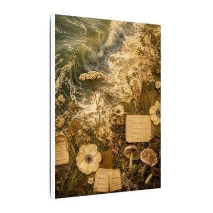 Spring Ocean Wave Herbarium Canvas Art | Nostalgic Decor