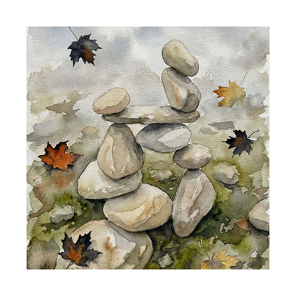 Earthy River Stones Wall Art Print - Watercolor Japandi