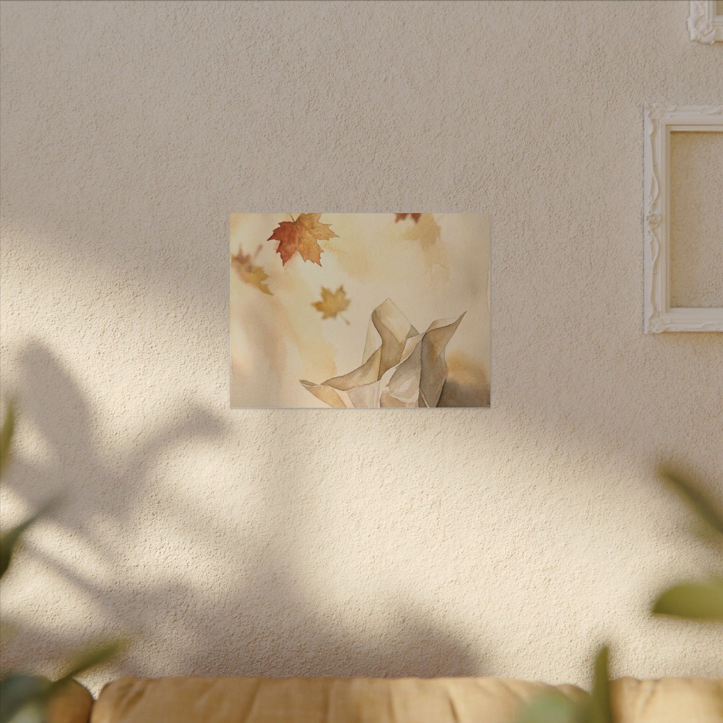 Japandi Paper Fold in Golden Hour | Watercolor Canvas Art