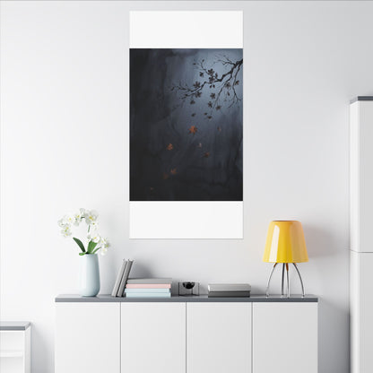 Autumn Cherry Blossom Charcoal Ink Canvas Art | Atmospheric Decor