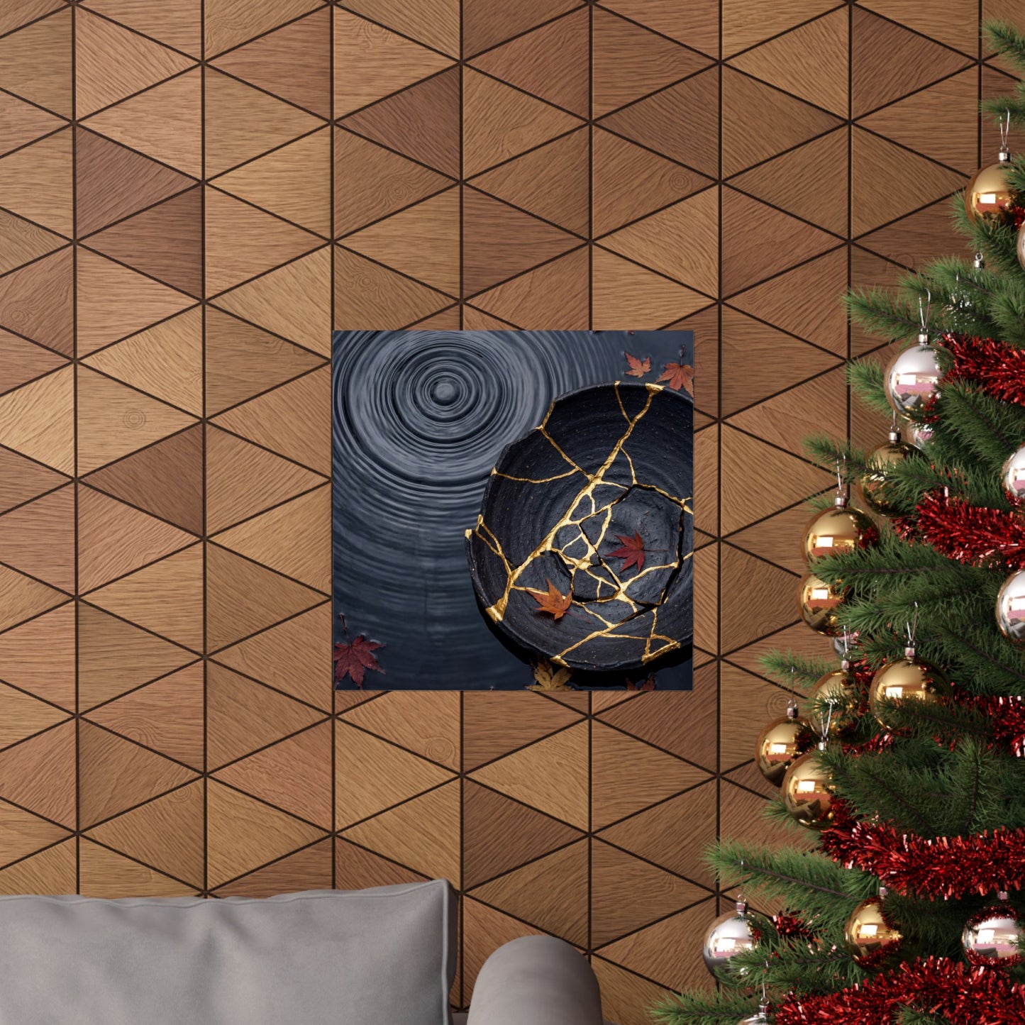 Kintsugi Water Ripple in Overcast | Gold Repair Wall Art Print