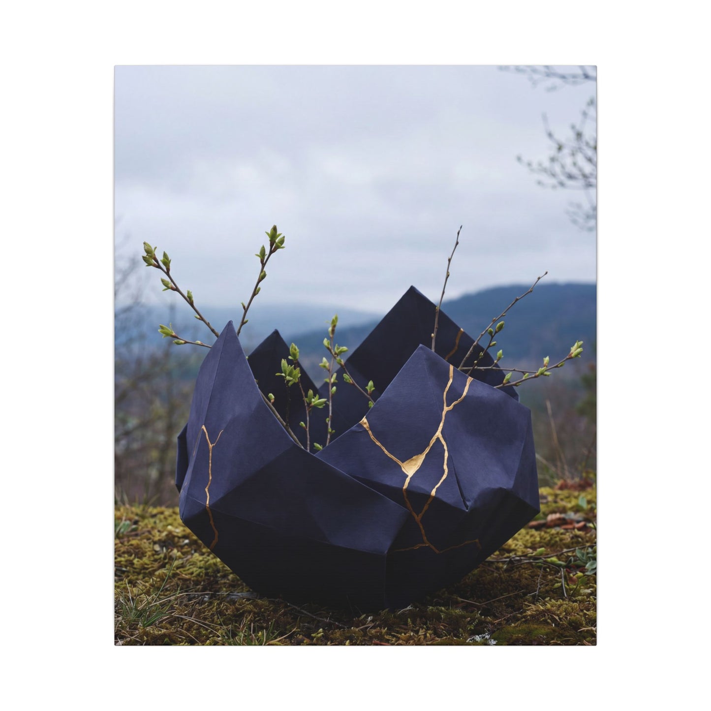 Paper Fold Canvas Art | Spring Kintsugi Gold Repair Art