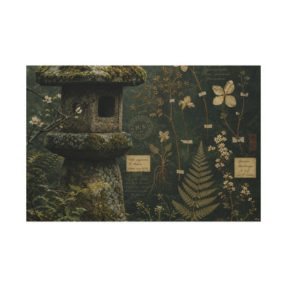 Spring Stone Lantern Herbarium Canvas Art | Nostalgic Decor