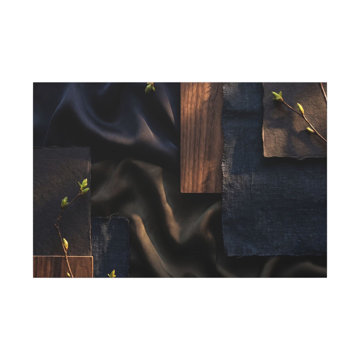 Silk Drape Spring Canvas Art | Dark Japandi Moody Design