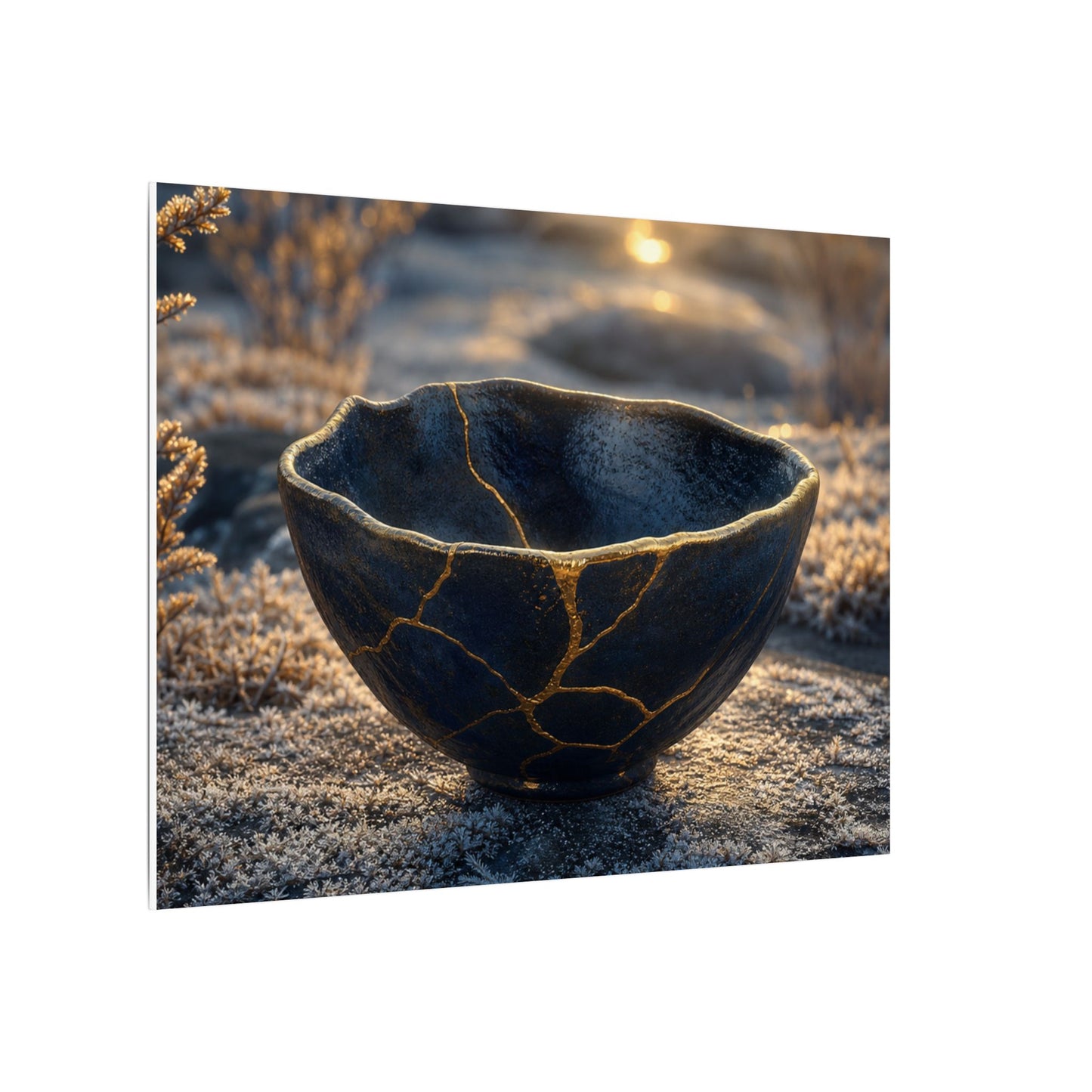 Ceramic Bowl Canvas Art | Winter Kintsugi Gold Repair Art