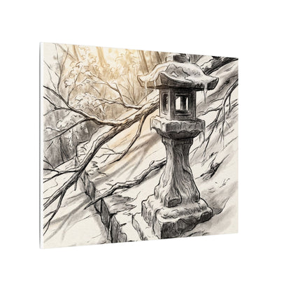 Golden Hour Stone Lantern Canvas Art - Japandi Kanso