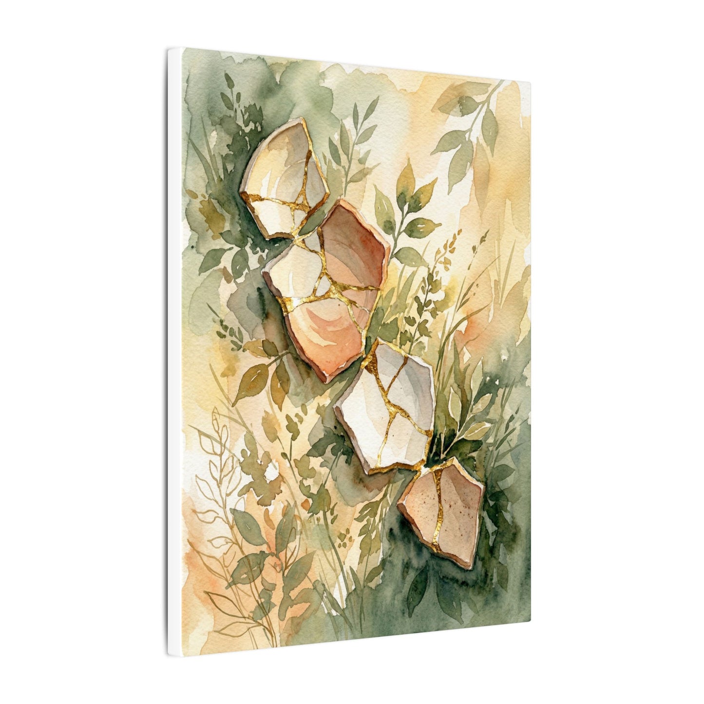 Japandi Broken Pottery in Golden Hour | Watercolor Canvas Art