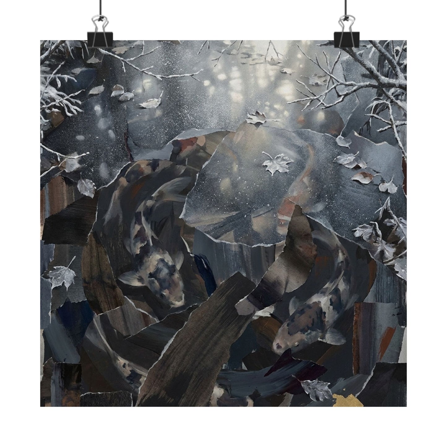 Koi Pond Wall Art Print | Winter Dark Japandi Shadow Zen Art
