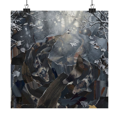Koi Pond Wall Art Print | Winter Dark Japandi Shadow Zen Art