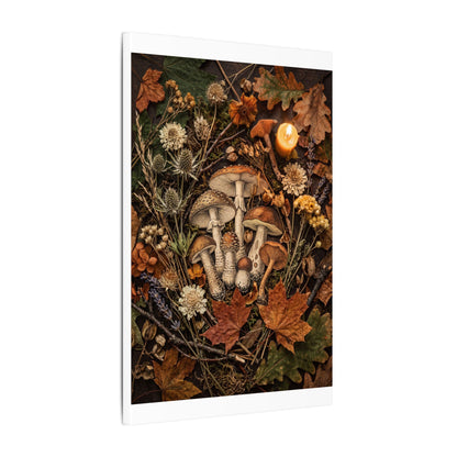 Autumn Dried Flowers Mushroom Illustration Canvas Art | Earthy Decor