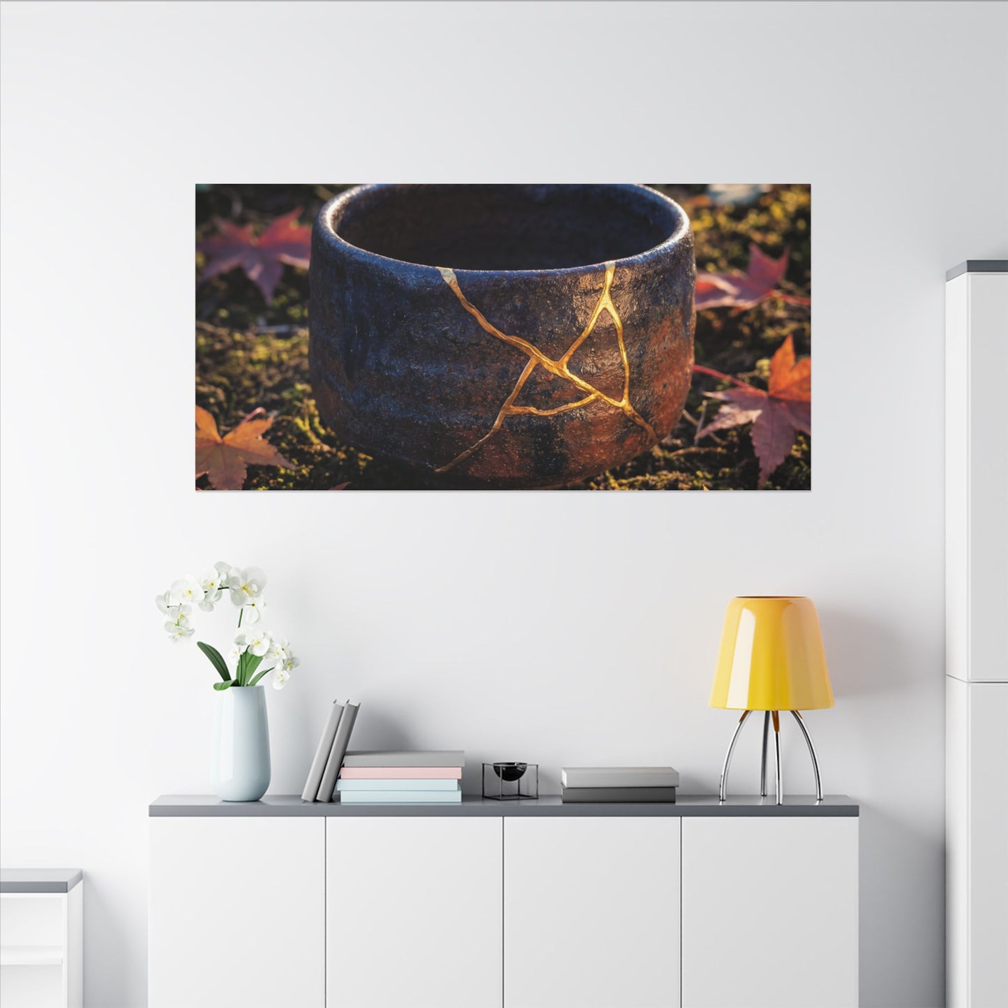 Kanso Moonlit Garden Canvas Art - Kintsugi Gold Repair