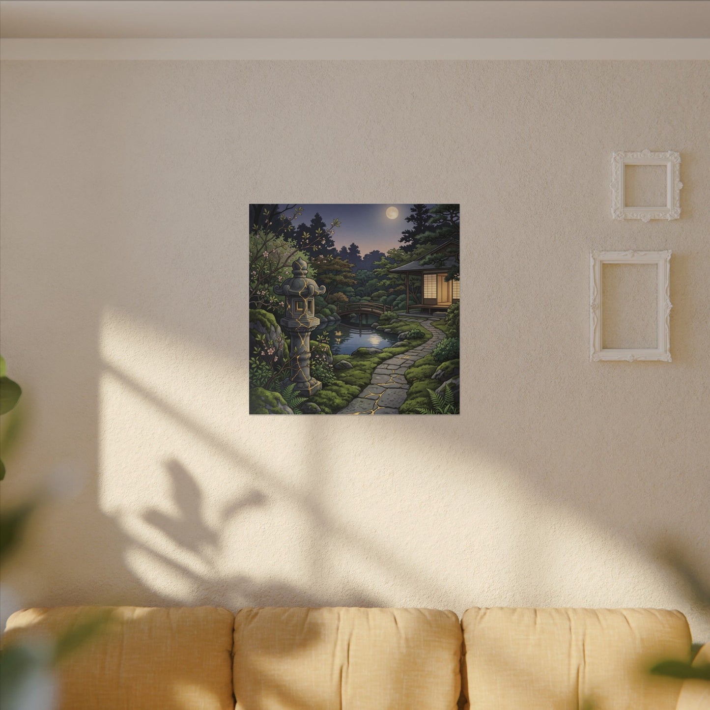 Spring Moonlit Garden Gold Vein Canvas Art | Resilient Decor