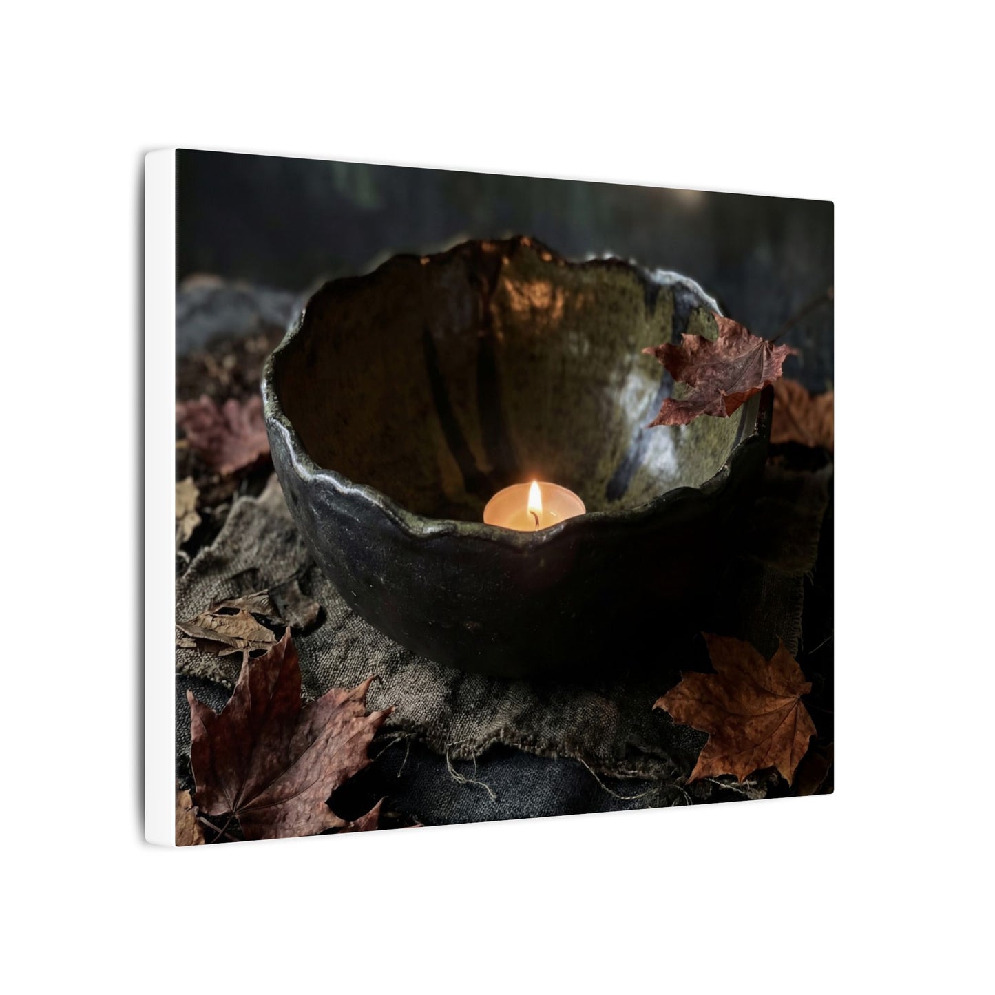 Candlelight Ceramic Bowl Canvas Art - Dark Japandi Kanso
