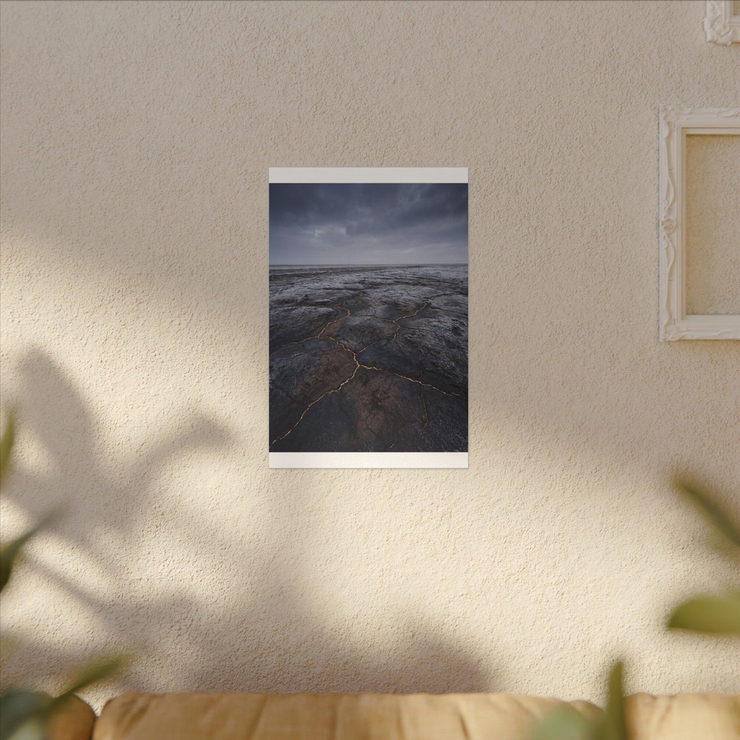 Dark Japandi Cracked Earth in Overcast | Dark Texture Canvas Art