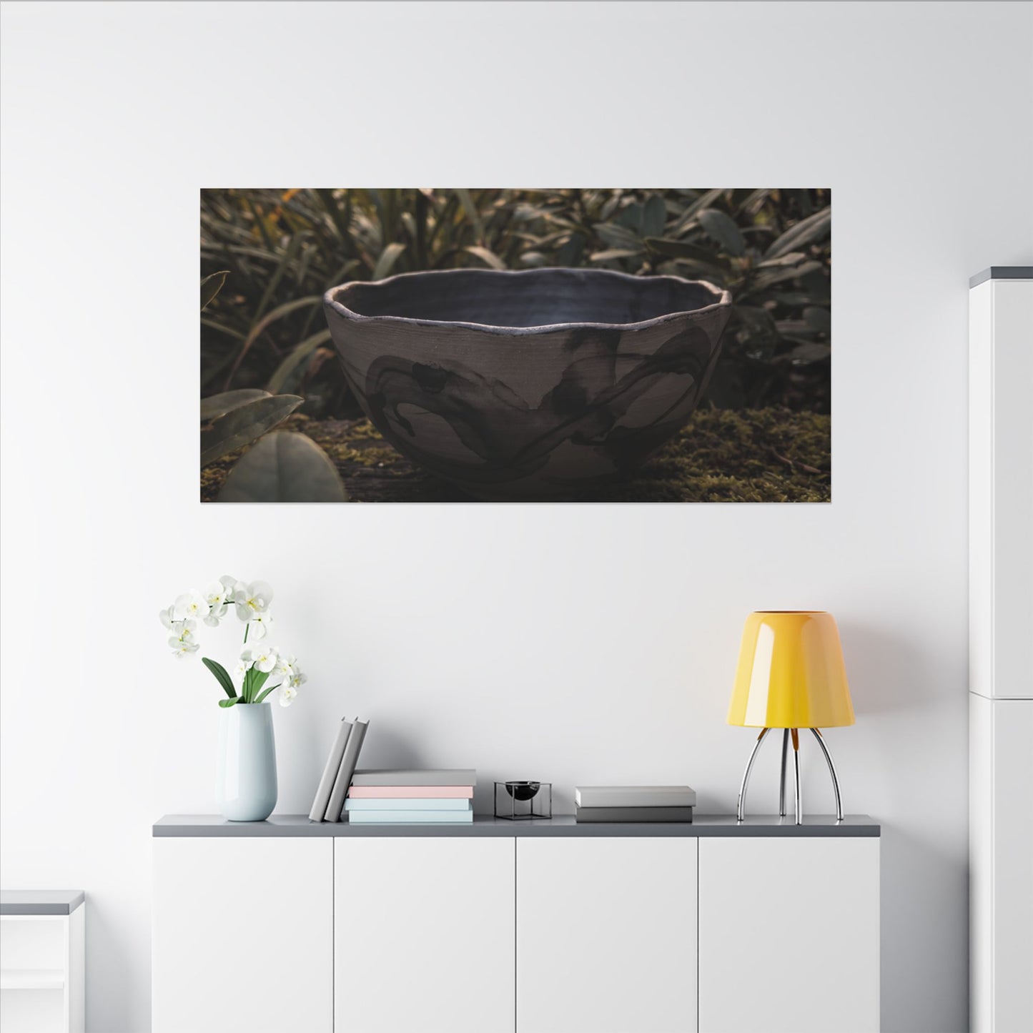 Ceramic Bowl Canvas Art | Summer Dark Japandi Charcoal Ink Art