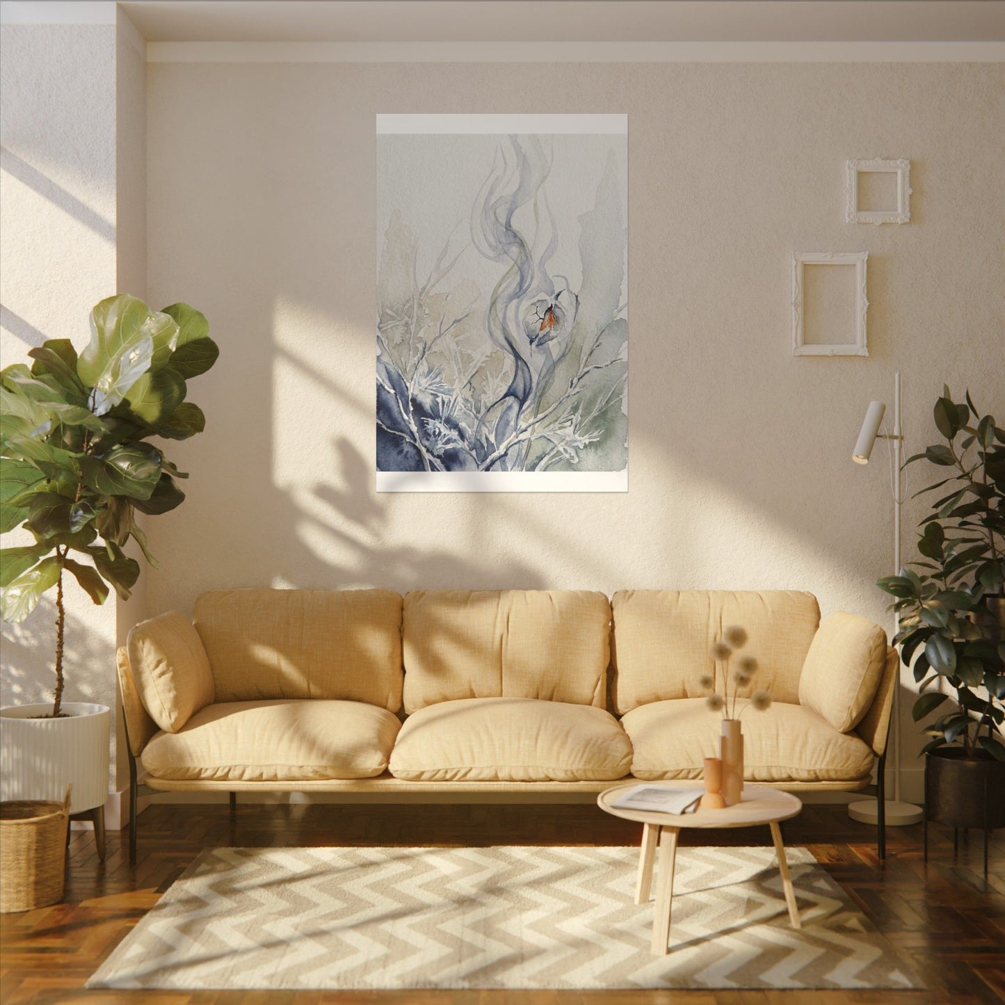 Earthy Incense Smoke Canvas Art - Watercolor Japandi