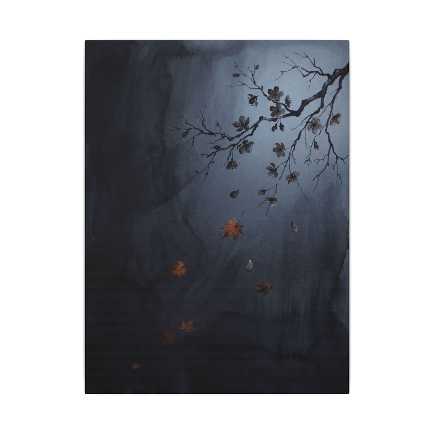Autumn Cherry Blossom Charcoal Ink Canvas Art | Atmospheric Decor