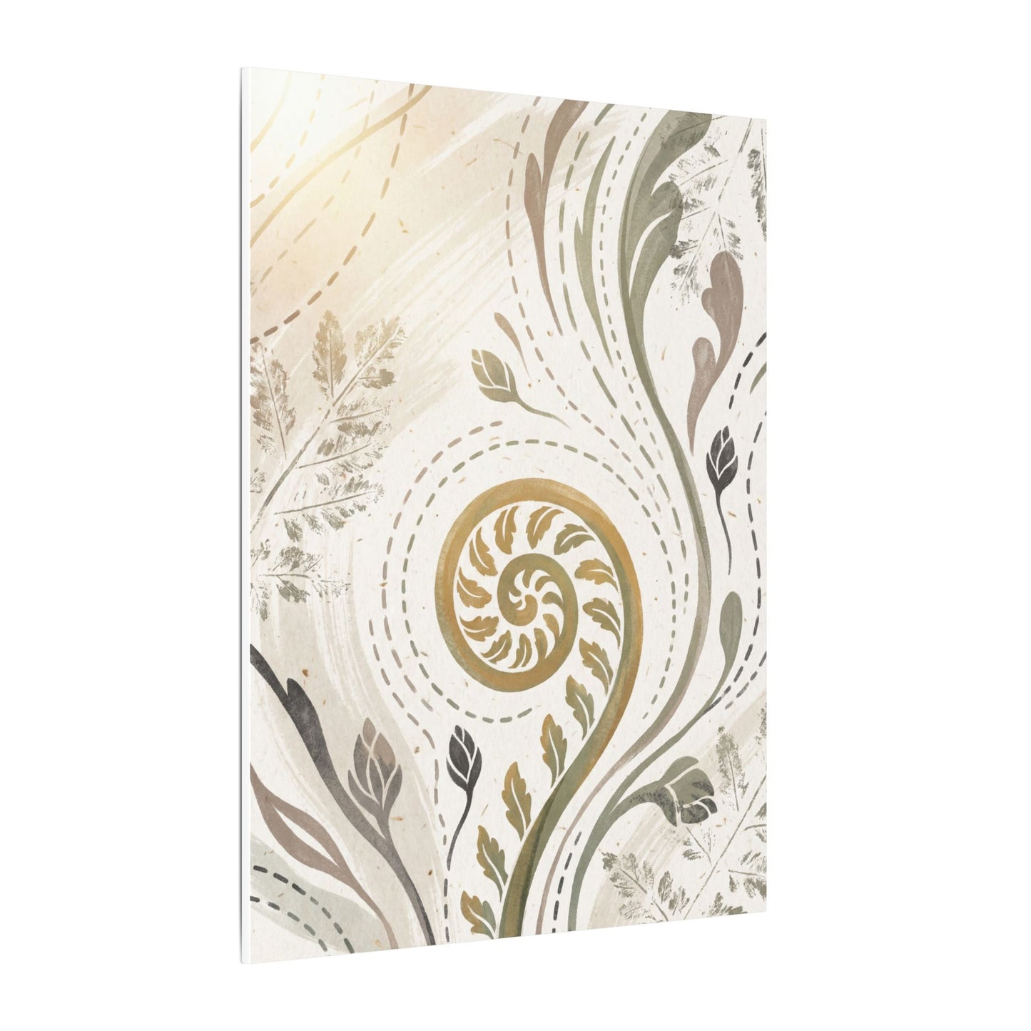 Japandi Fern Unfurling in Golden Hour | Japanese Pattern Canvas Art