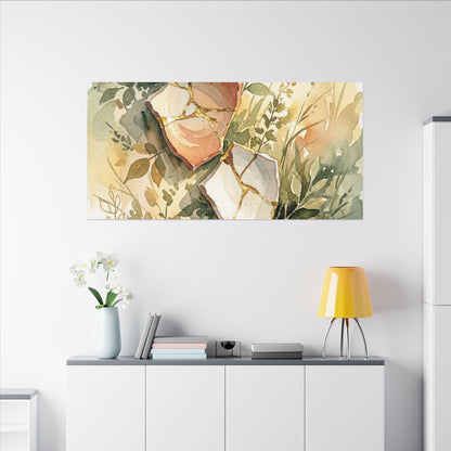 Japandi Broken Pottery in Golden Hour | Watercolor Canvas Art