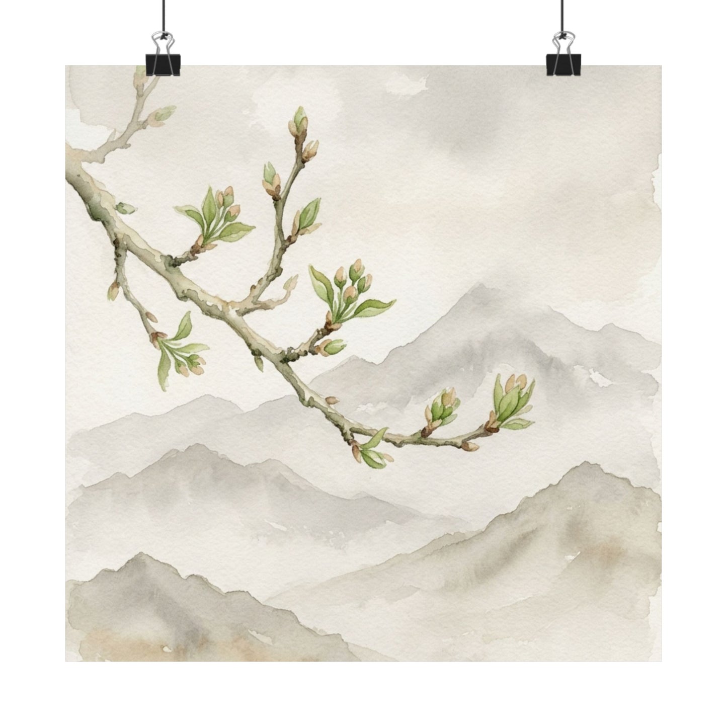 Overcast Mountain Mist Wall Art Print - Japandi Mono No Aware