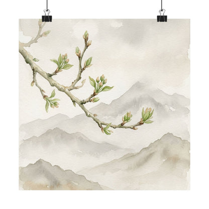 Overcast Mountain Mist Wall Art Print - Japandi Mono No Aware