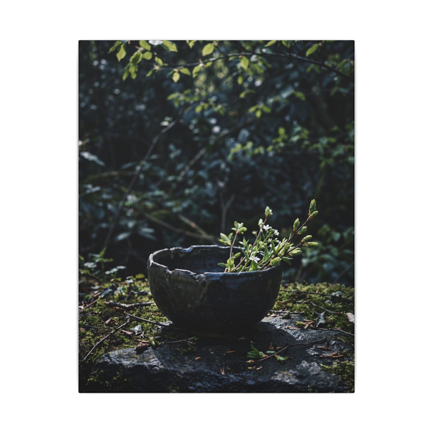 Dappled Ceramic Bowl Canvas Art - Dark Japandi Datsuzoku