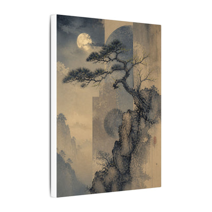 Japandi Pine Tree in Moonlight | Japanese Pattern Canvas Art
