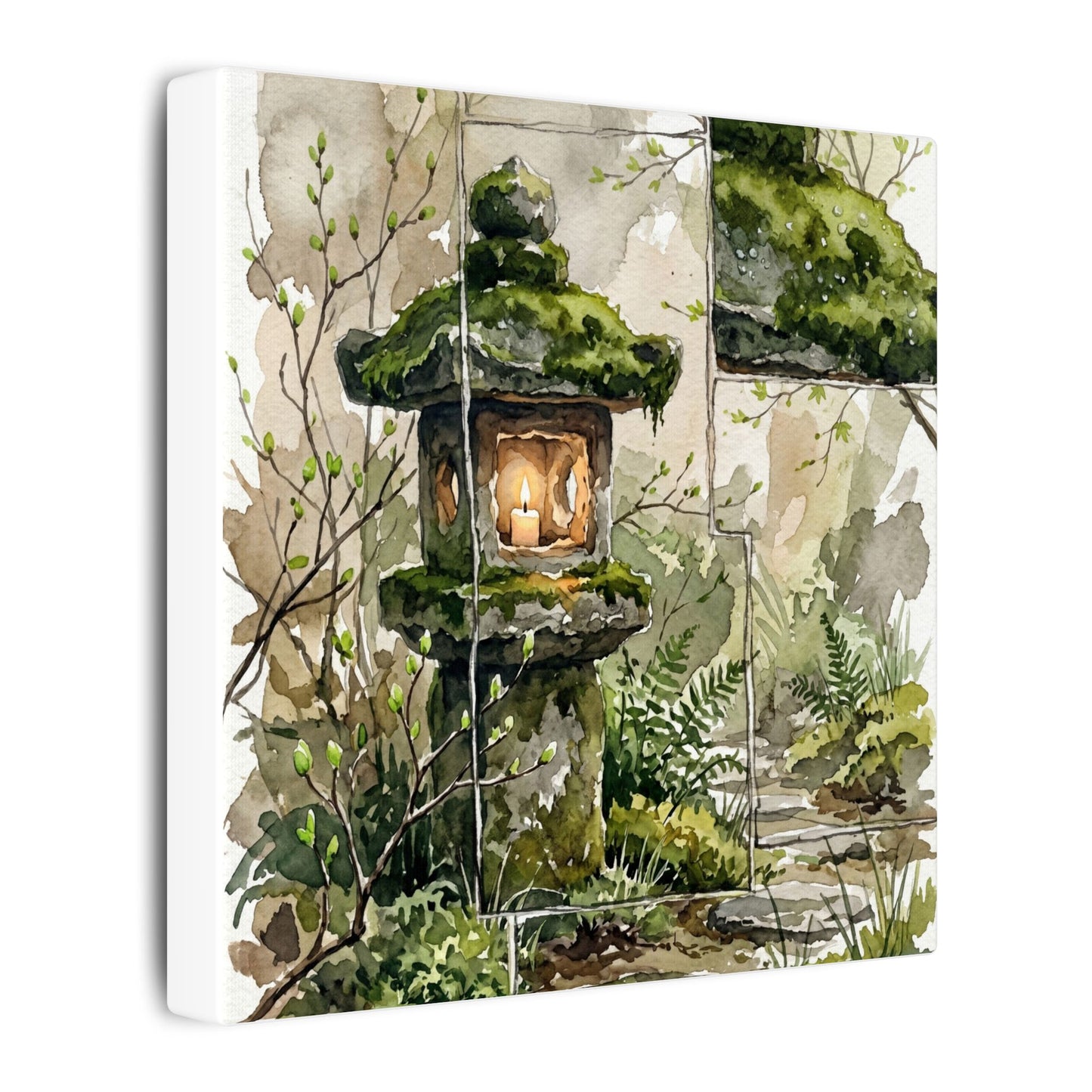 Stone Lantern Watercolor Canvas Art | Elegant Japandi Art