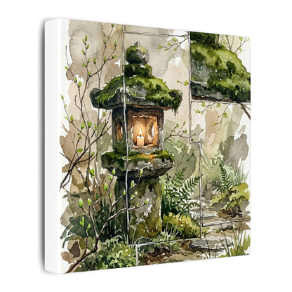 Stone Lantern Watercolor Canvas Art | Elegant Japandi Art