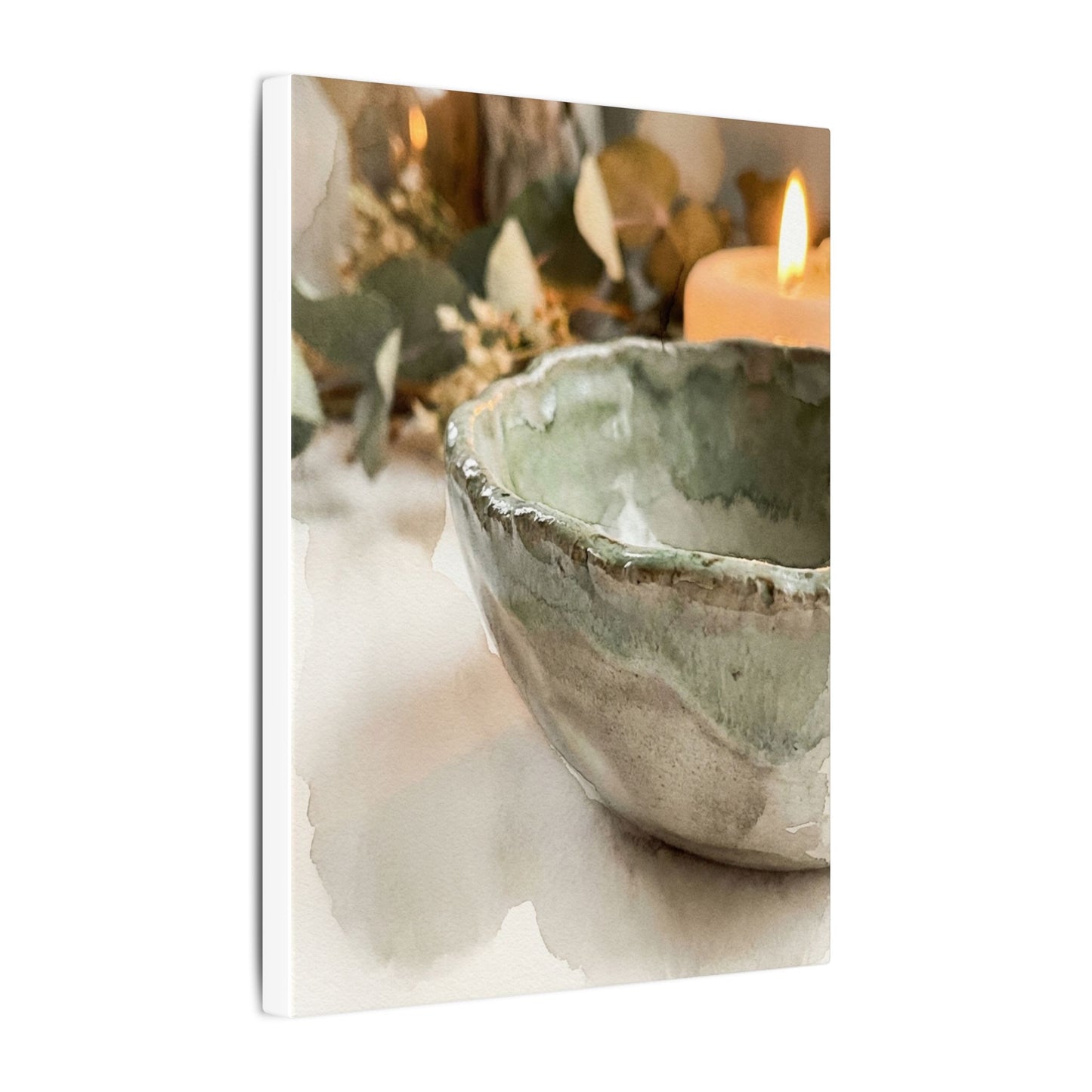 Ceramic Bowl Canvas Art | Summer Japandi Watercolor Art