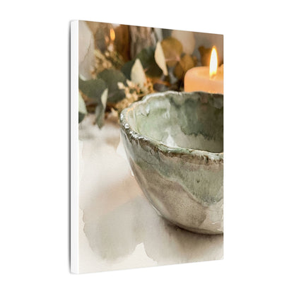 Ceramic Bowl Canvas Art | Summer Japandi Watercolor Art