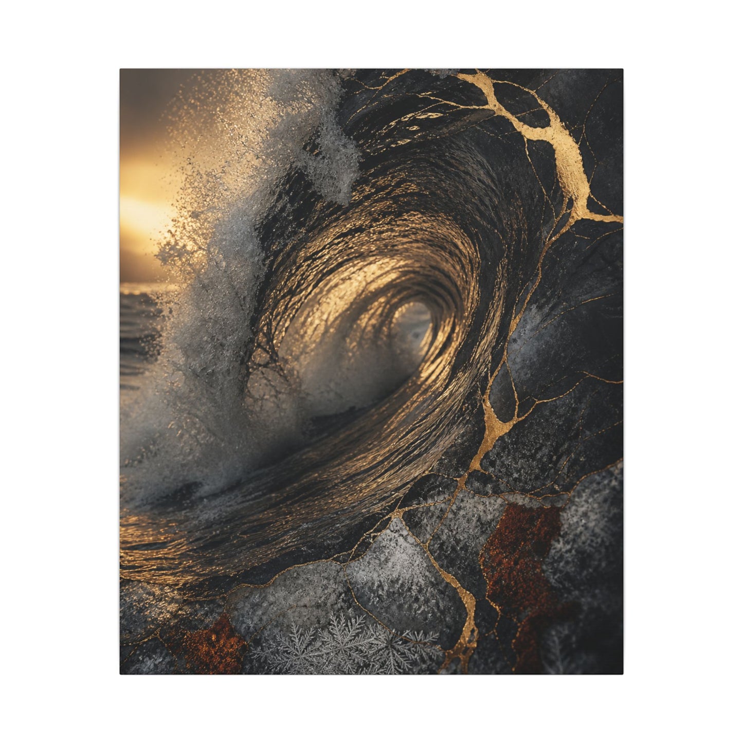 Kanso Ocean Wave Canvas Art - Kintsugi Gold Vein