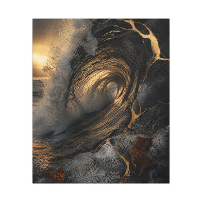 Kanso Ocean Wave Canvas Art - Kintsugi Gold Vein