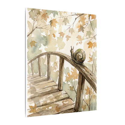 Wooden Bridge Canvas Art | Autumn Japandi Watercolor Art