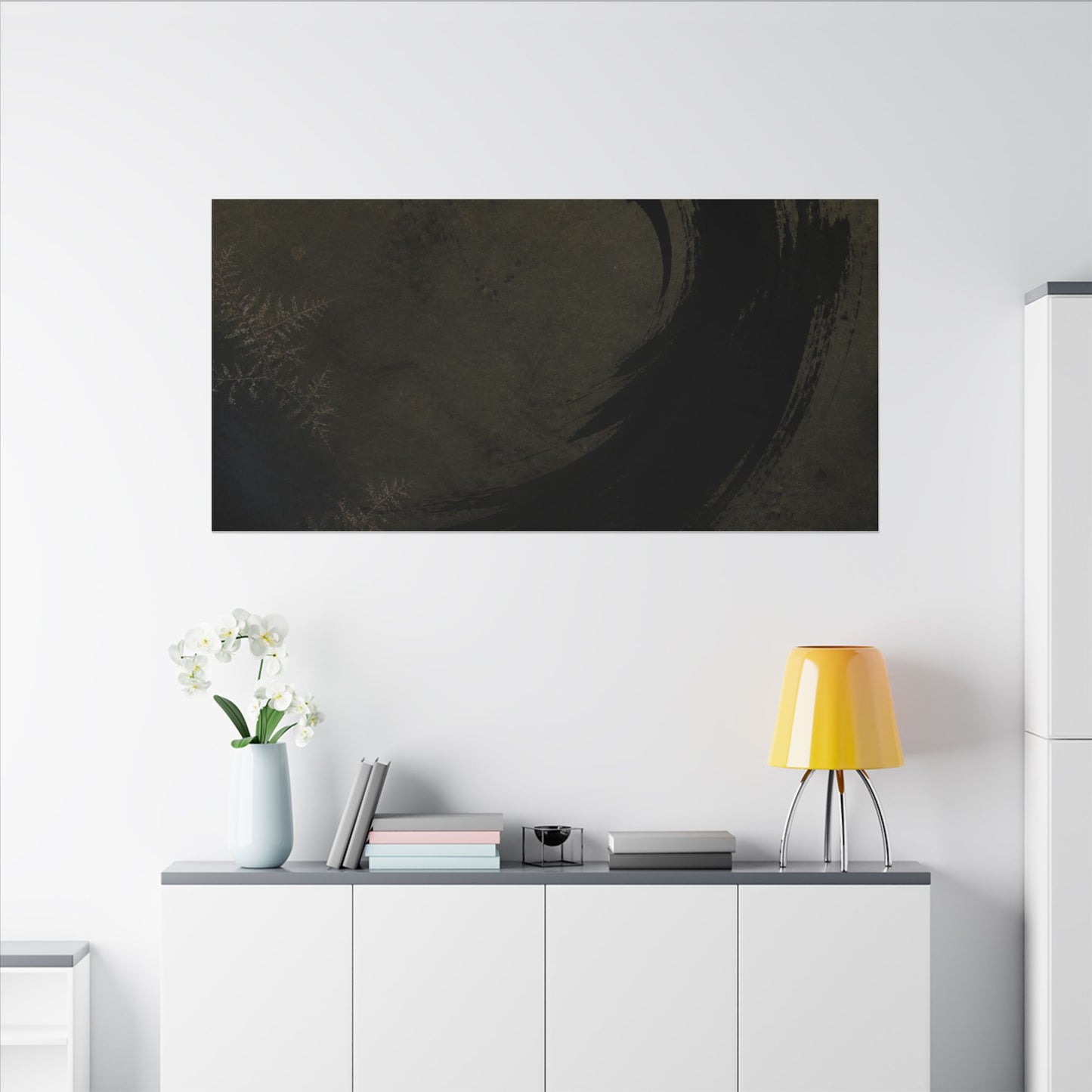 Seijaku Ink Brushstroke Canvas Art - Dark Japandi Moody Minimal