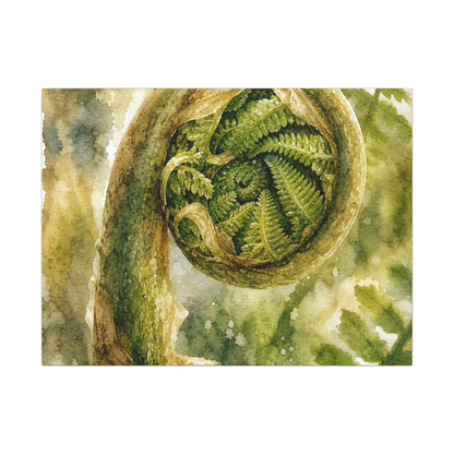 Japandi Fern Unfurling in Dappled | Watercolor Canvas Art