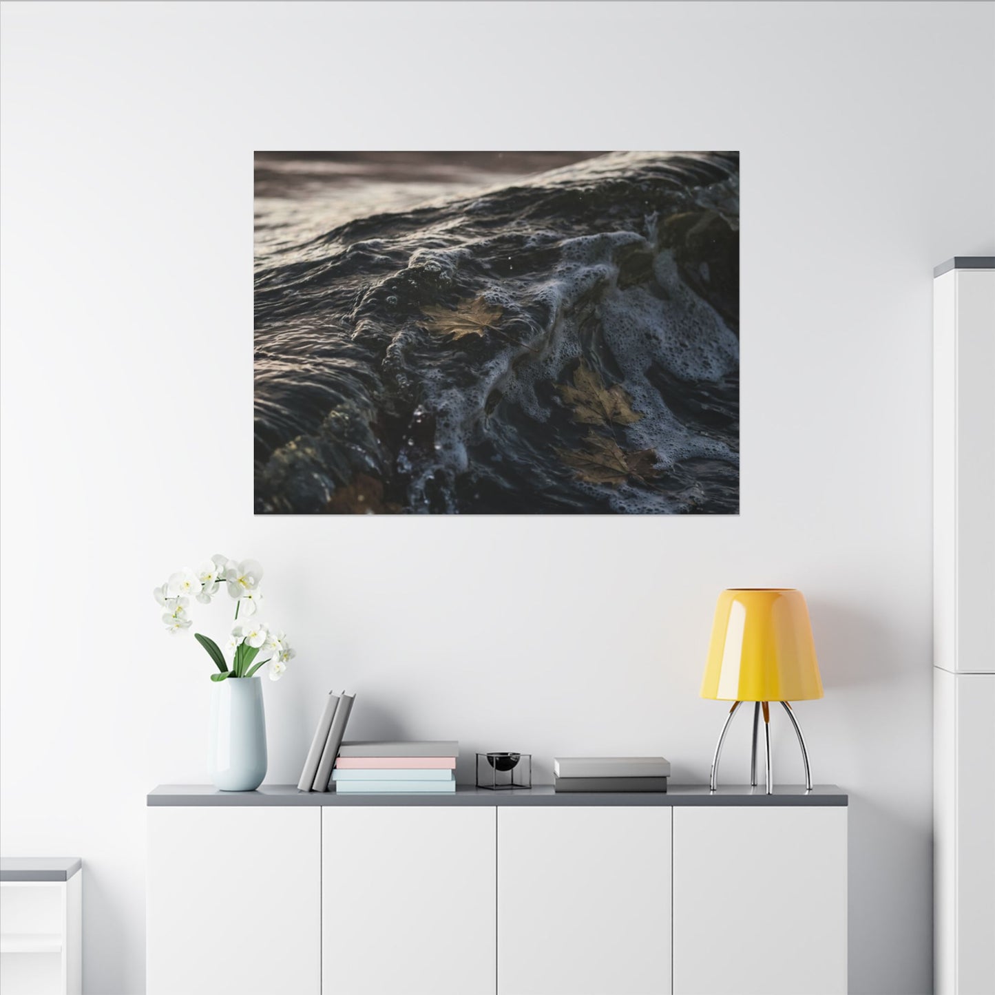 Dark Japandi Ocean Wave in Dawn | Moody Minimal Canvas Art