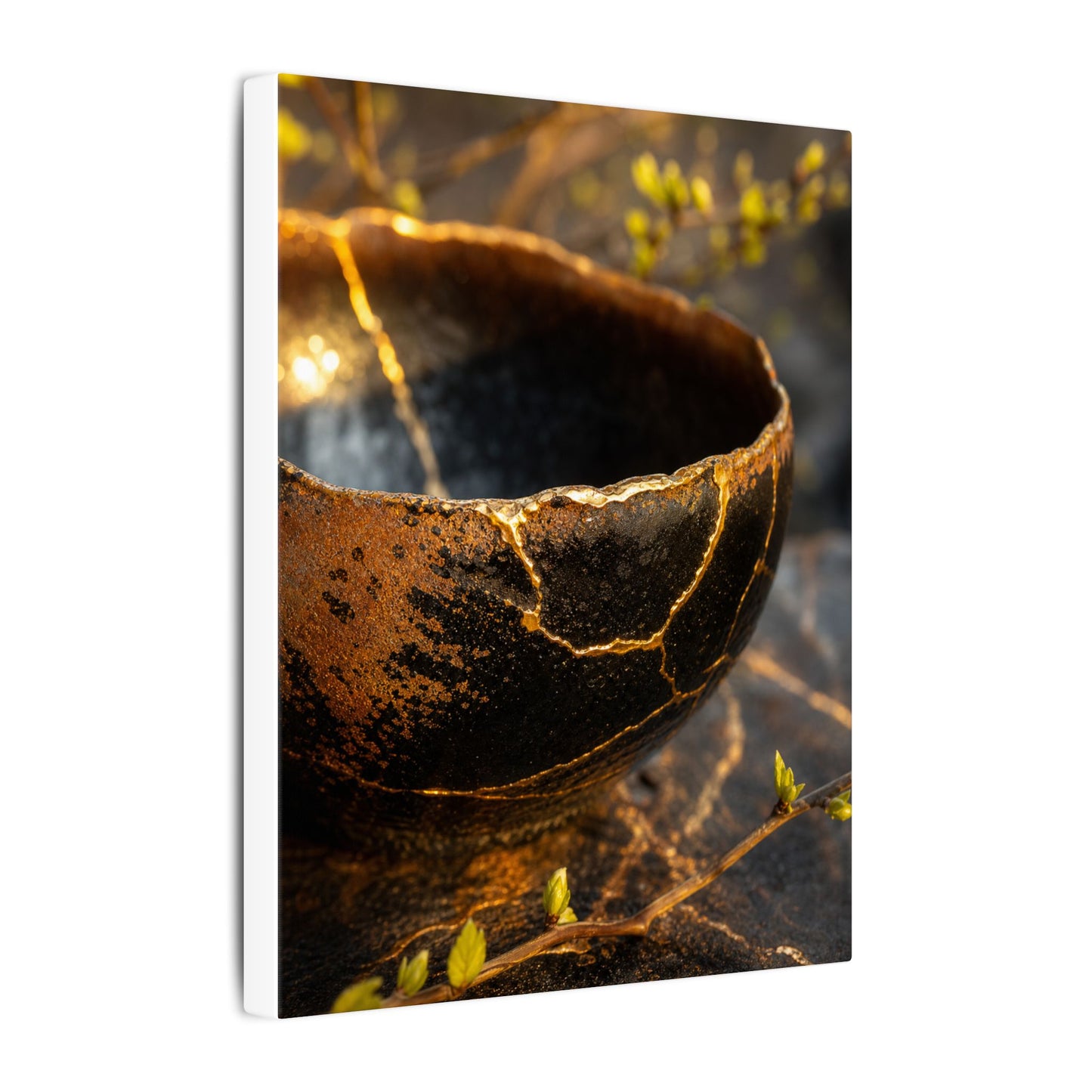 Kintsugi Ceramic Bowl in Golden Hour | Gold Vein Canvas Art