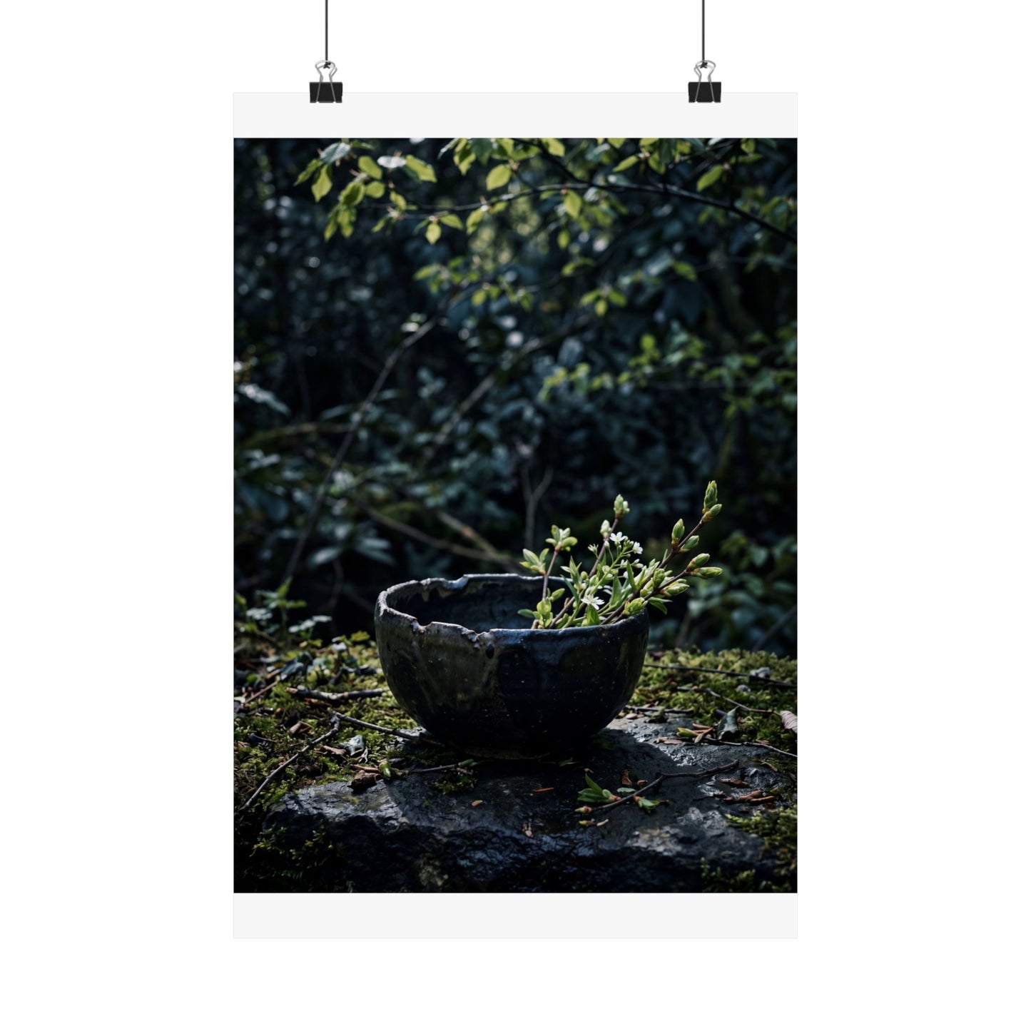 Ceramic Bowl Shadow Zen Wall Art Print | Moody Dark Japandi Art