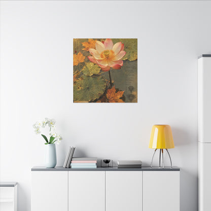 Autumn Lotus Flower Herbarium Canvas Art | Rustic Decor