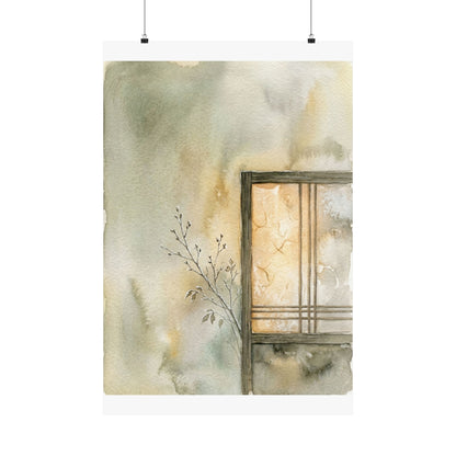 Shoji Screen Winter Wall Art Print | Japandi Earthy Design