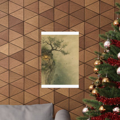 Japandi Pine Tree in Candlelight | Minimal Line Wall Art Print