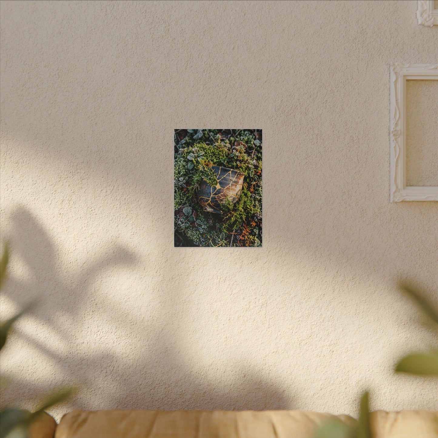Artful Moss Close Up Canvas Art - Gold Repair Kintsugi
