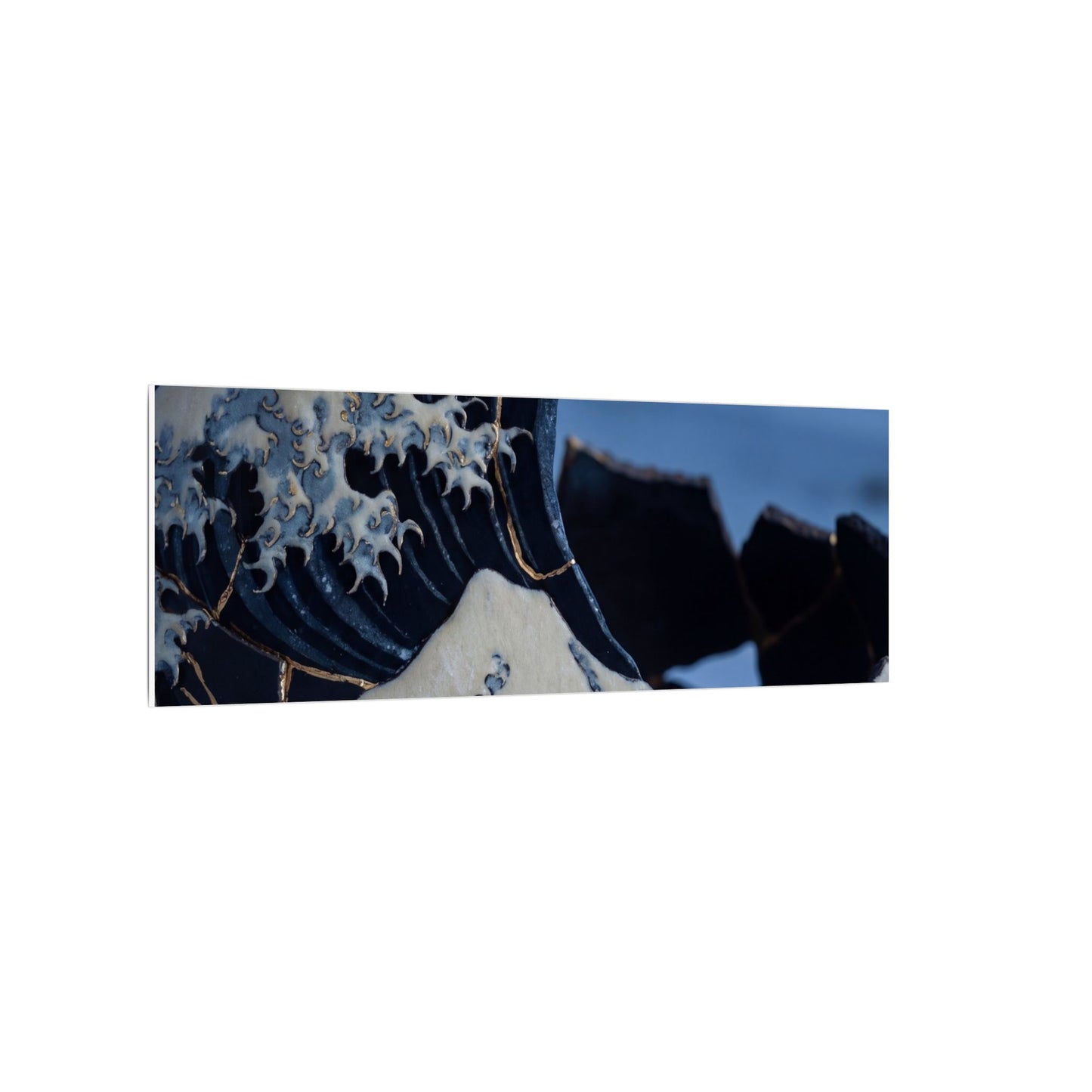 Ocean Wave Canvas Art | Winter Kintsugi Gold Repair Art