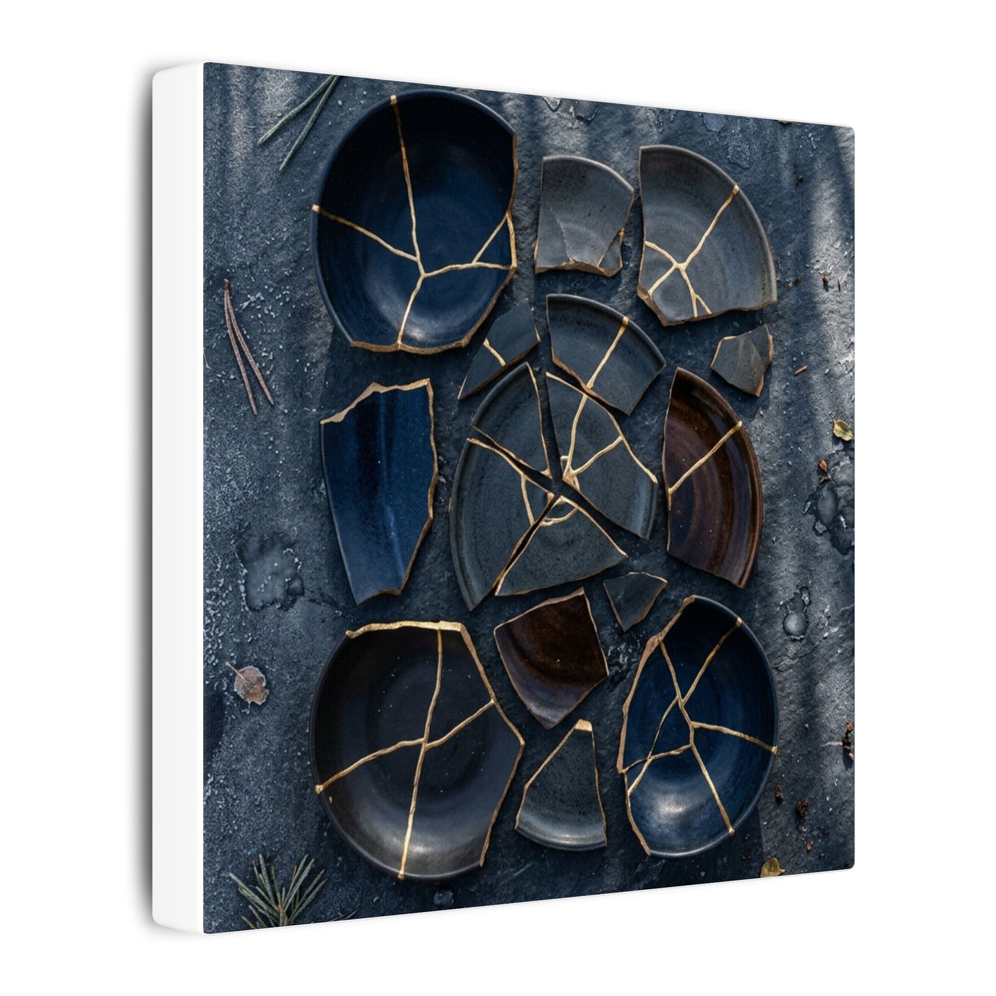 Dark Japandi Broken Pottery in Dappled | Shadow Zen Canvas Art