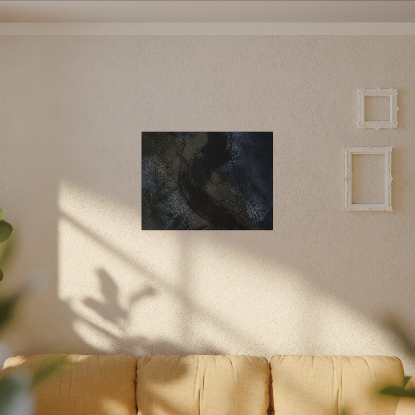Shibui Ink Brushstroke Canvas Art - Dark Japandi Dark Texture