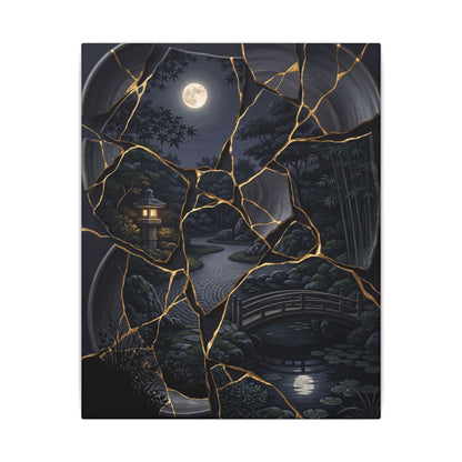 Kintsugi Moonlit Garden in Golden Hour | Gold Repair Canvas Art