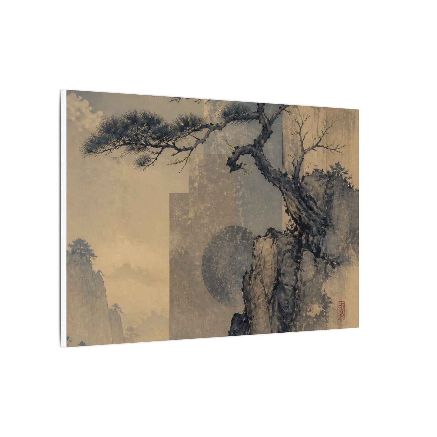Japandi Pine Tree in Moonlight | Japanese Pattern Canvas Art