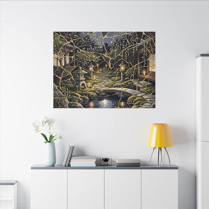 Kintsugi Moonlit Garden in Candlelight | Gold Vein Canvas Art