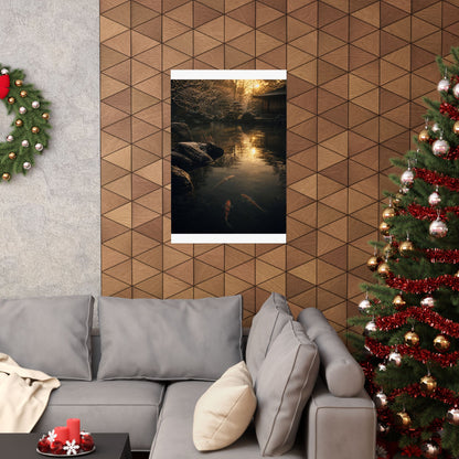 Dark Japandi Koi Pond in Golden Hour | Shadow Zen Wall Art Print
